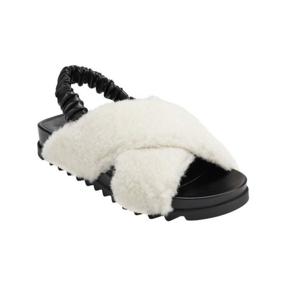 #7 MARC FISHER JAVIN FAUX FUR FLAT SLINGBACK SANDALS